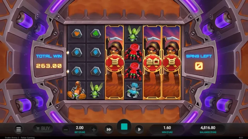 Snake Arena 2: Three Wild reels at x3, x20 and x8 on the final free spin
