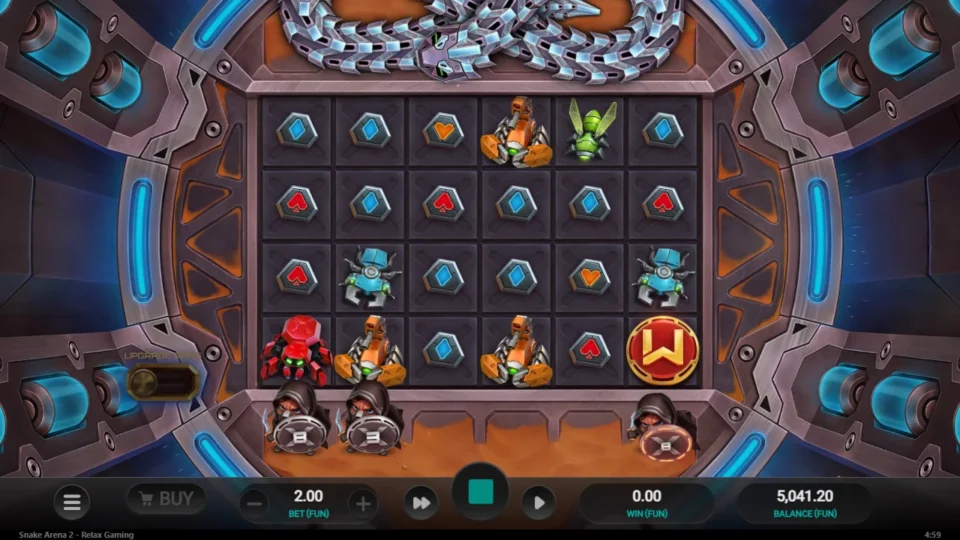 Snake Arena 2: Slayers sit under the first, second and sixth reels while a Wild waits in the bottom corner