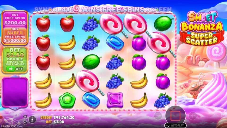 Sweet Bonanza Super Scatter: Four lollipop Scatters on the reels right after the USD 200 purchase
