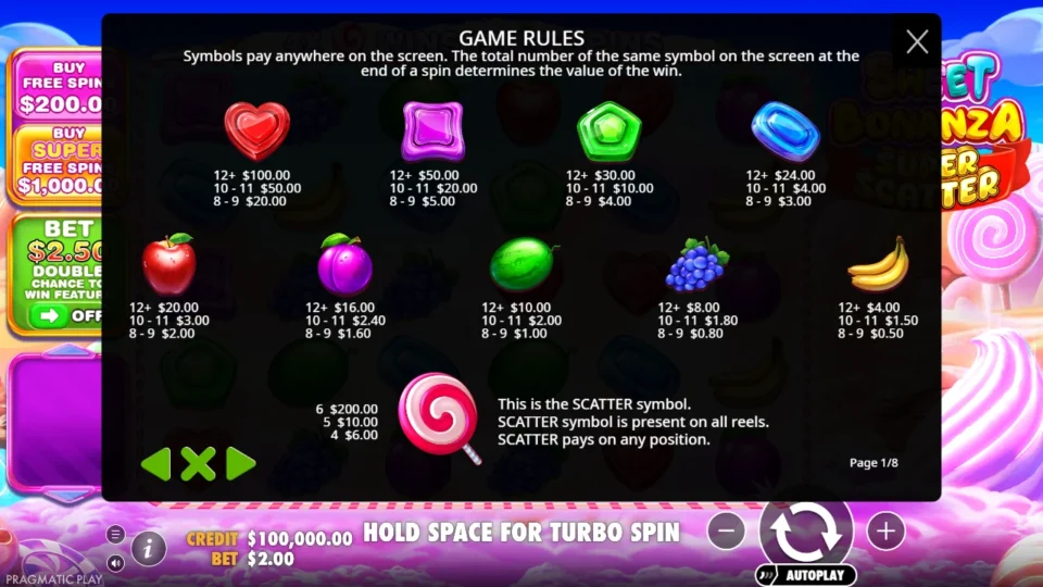 Sweet Bonanza Super Scatter rules, page 1