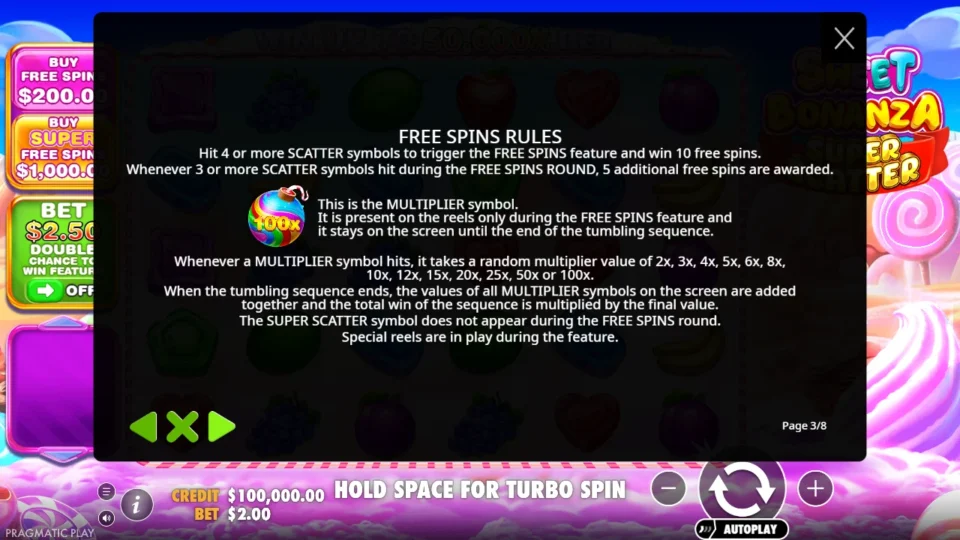 Sweet Bonanza Super Scatter rules, page 3