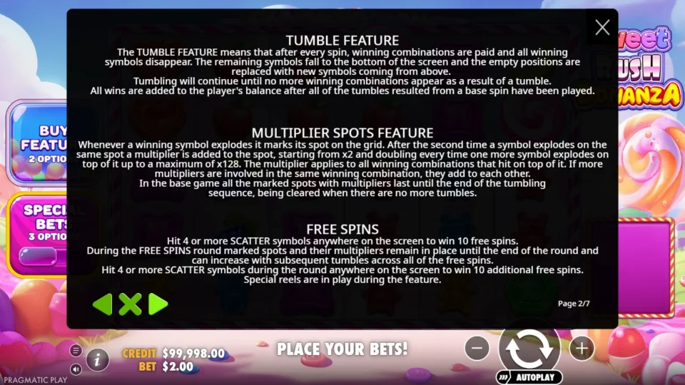 Sweet Rush Bonanza rules, page 2