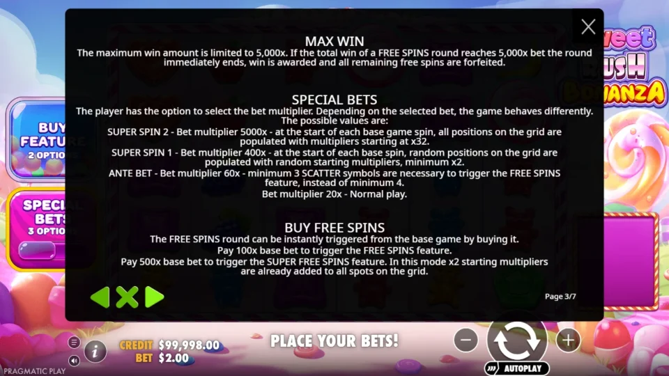Sweet Rush Bonanza rules, page 3