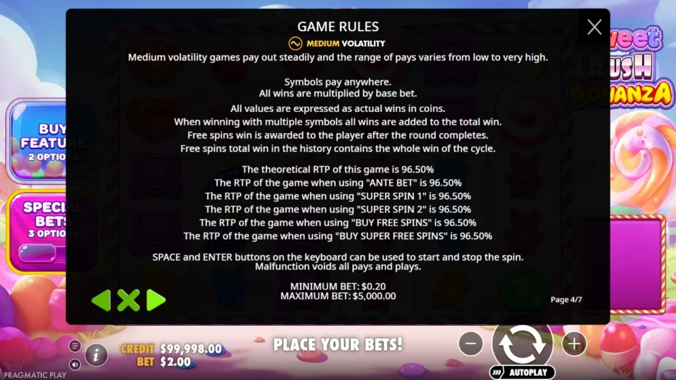 Sweet Rush Bonanza rules, page 4