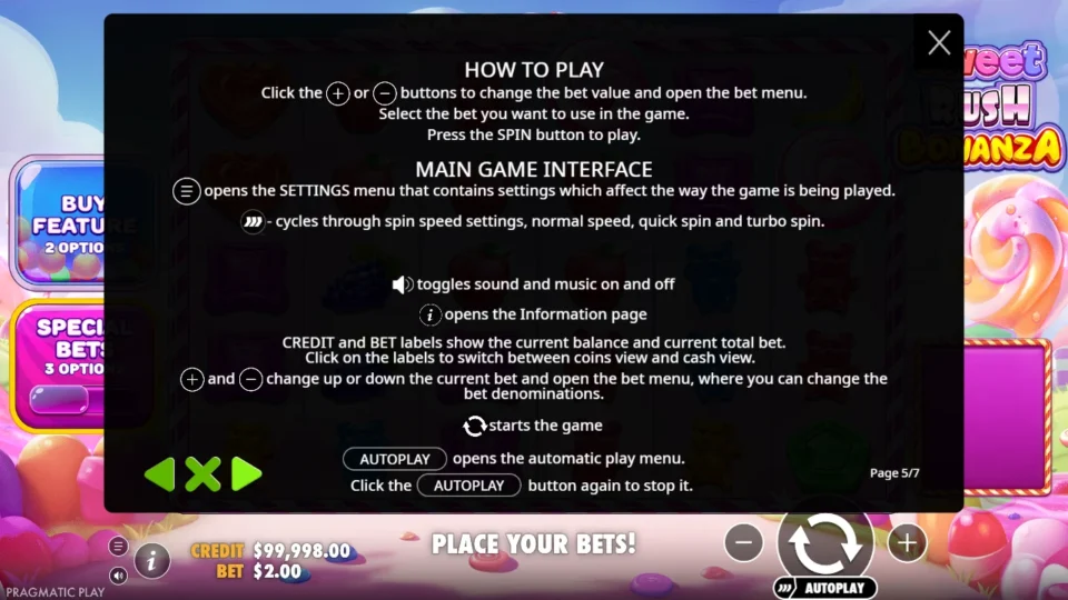 Sweet Rush Bonanza rules, page 5
