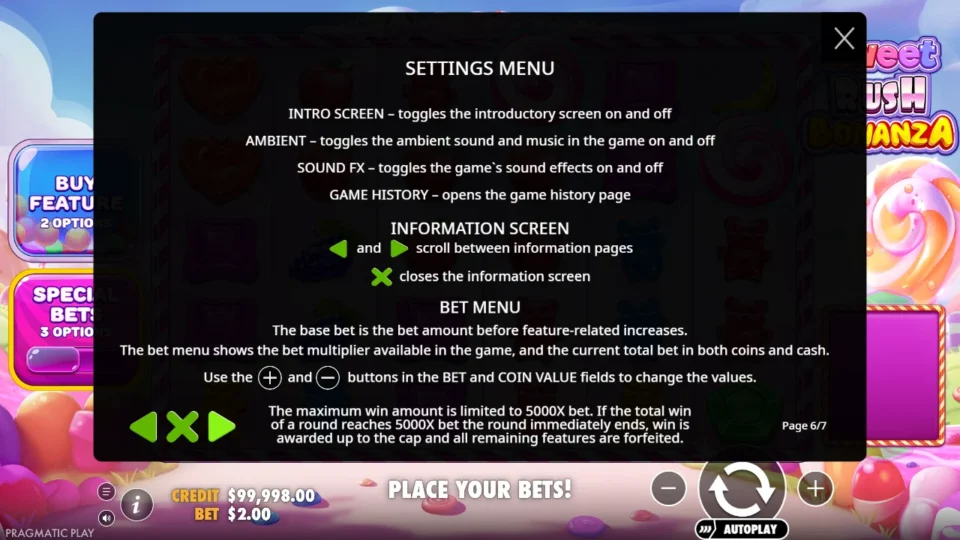 Sweet Rush Bonanza rules, page 6