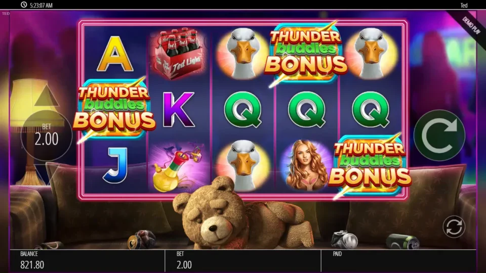 Ted: Three Thunder Buddies Bonus symbols on reels 1, 4 and 5 open the bonus ladder