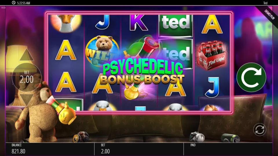 Ted: Psychedelic Bonus Boost flashes across the reels just before bonus symbols are added