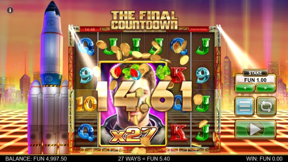 The Final Countdown: A male Wild fills a three-by-three block marked x27 during the win animation