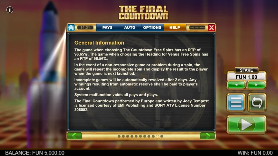 The Final Countdown rules, page 17