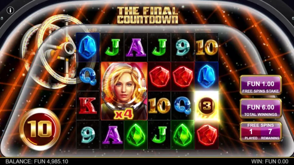 The Final Countdown: A numbered Scatter displays three beside the countdown of ten on the first free spin