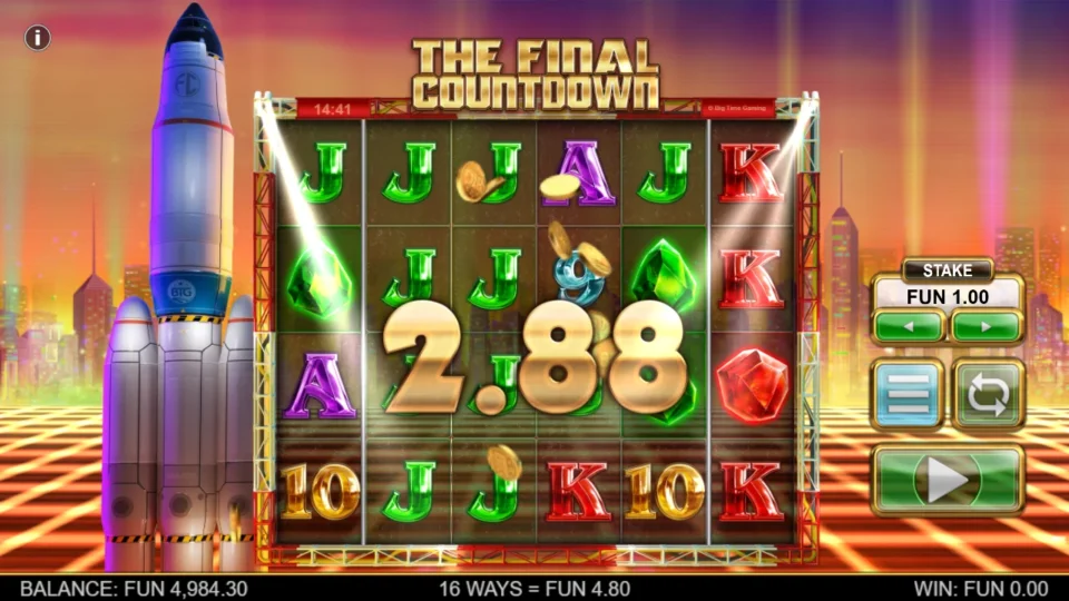 The Final Countdown: Matching Jack stacks occupy reels two and three as a 16-way payout counts up