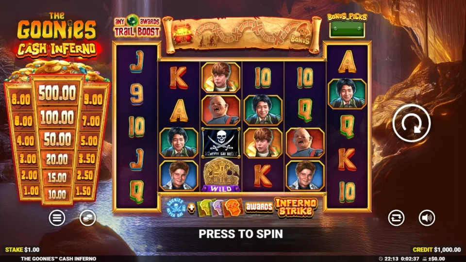The Goonies Cash Inferno demo game field