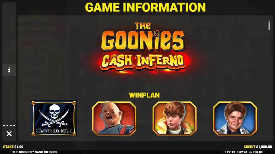 The Goonies Cash Inferno rules, page 1