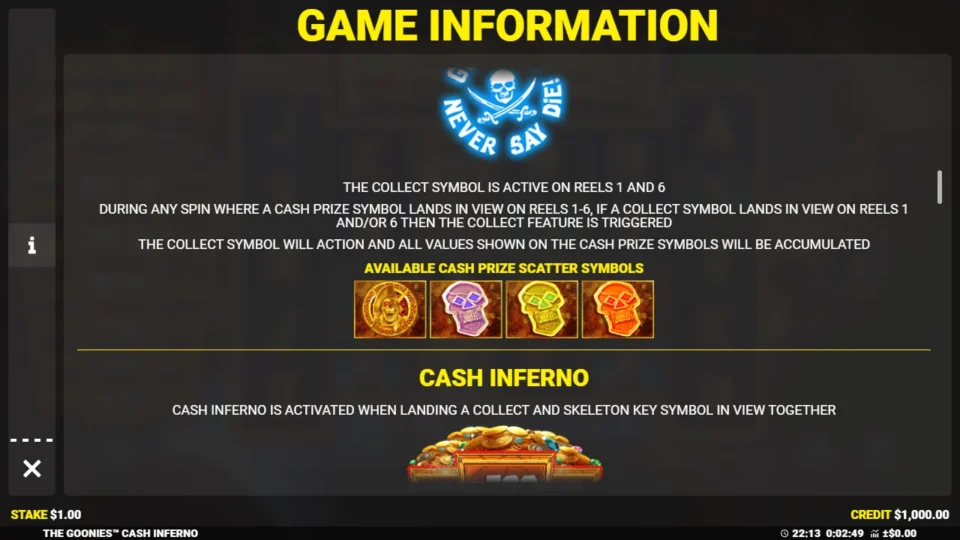 The Goonies Cash Inferno rules, page 4