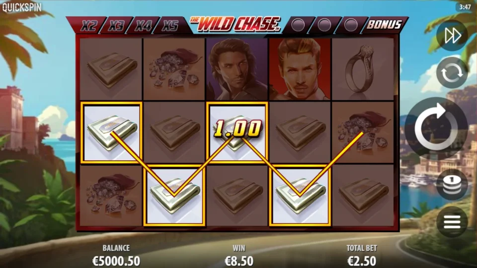 The Wild Chase: The highlighted money-clip line contributes EUR 1 to the EUR 8.50 total