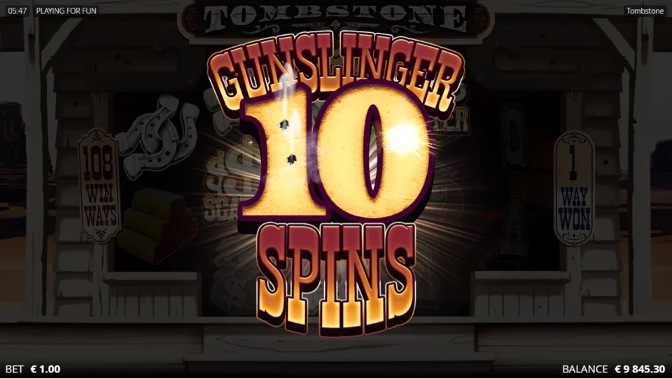 Tombstone: Three Scatters open ten Gunslinger Spins at a EUR 1 stake