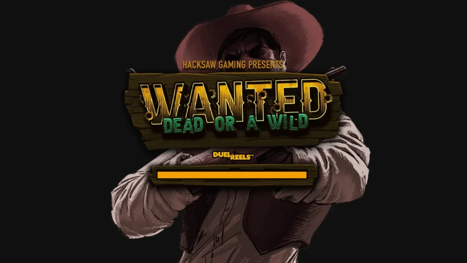 Wanted Dead or a Wild: Bonus features board before the first spin with Duel at Dawn, Dead Man's Hand and The Great Train Robbery cards