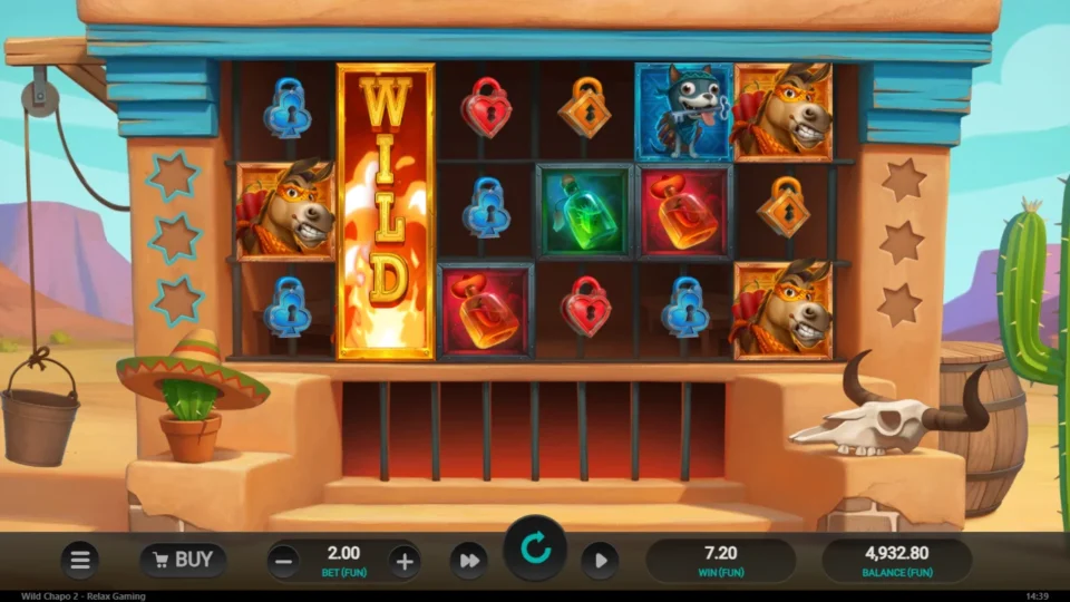 Wild Chapo 2: One full Wild reel on reel two after a re-spin round worth FUN 7.20