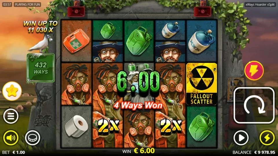 xWays Hoarder xSplit®: Four ways of the dreadlocked punk pay 6.00 on a 432-way screen, two tiles marked 2X