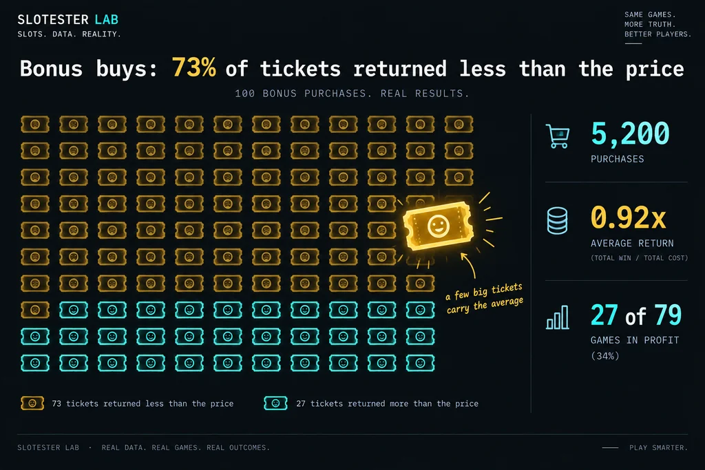 Slotester bonus buy results across 5,200 purchases
