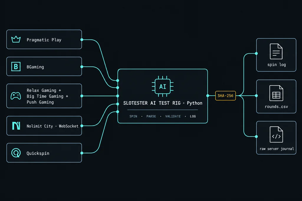 Slotester rig reading five demo server protocols