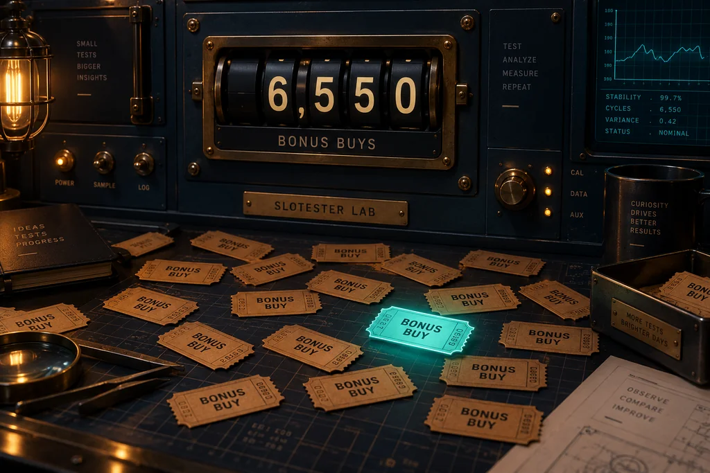 Slotester Lab bonus buy counter, 6,550 tickets