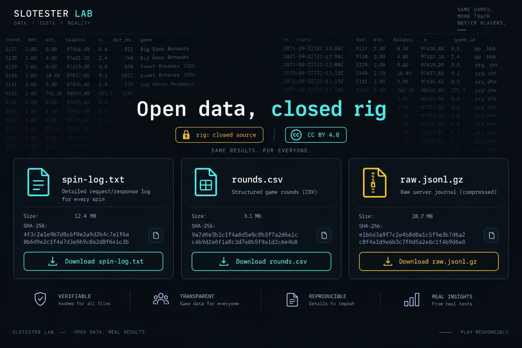 Slotester open data downloads with SHA-256 checksums